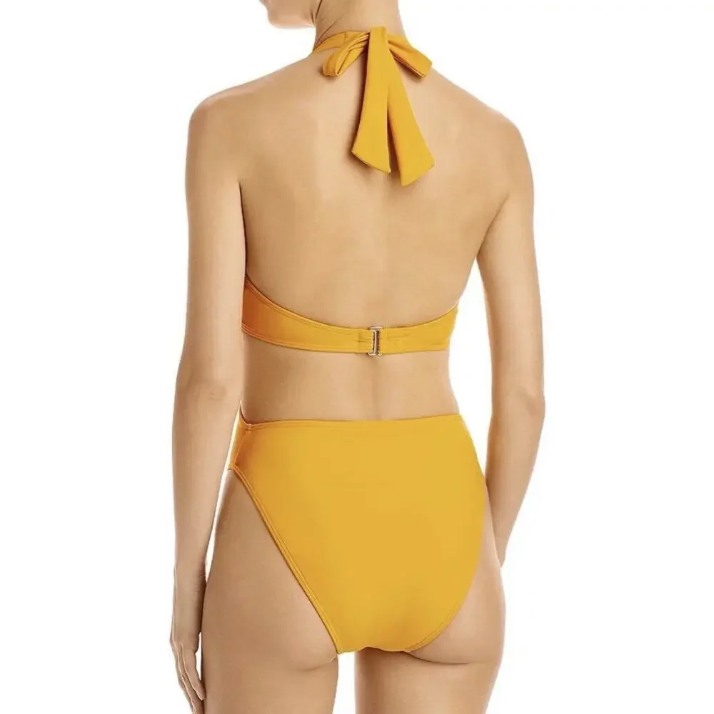 Andrea Iyamah Nayo One Piece Swimsuit yellow Halter Cut Out Spring Break Medium